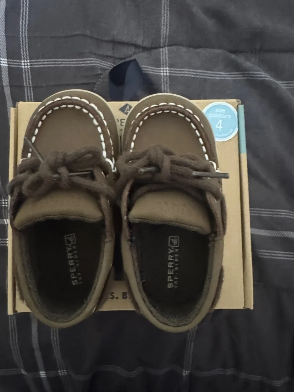 Sperry Kids Brown Moccasin Boat Shoes with White Stitching